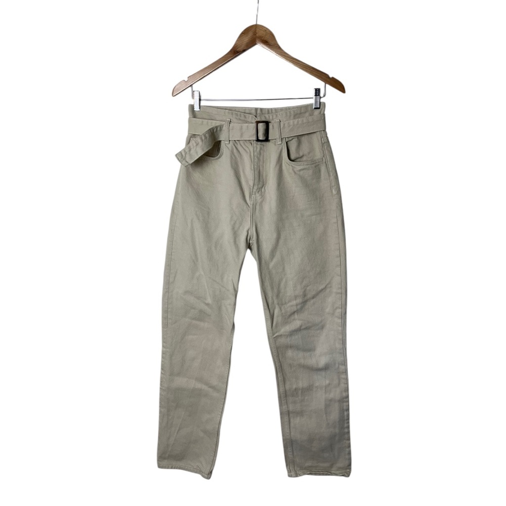 Reformation High-Rise Belted Jeans in Light Olive